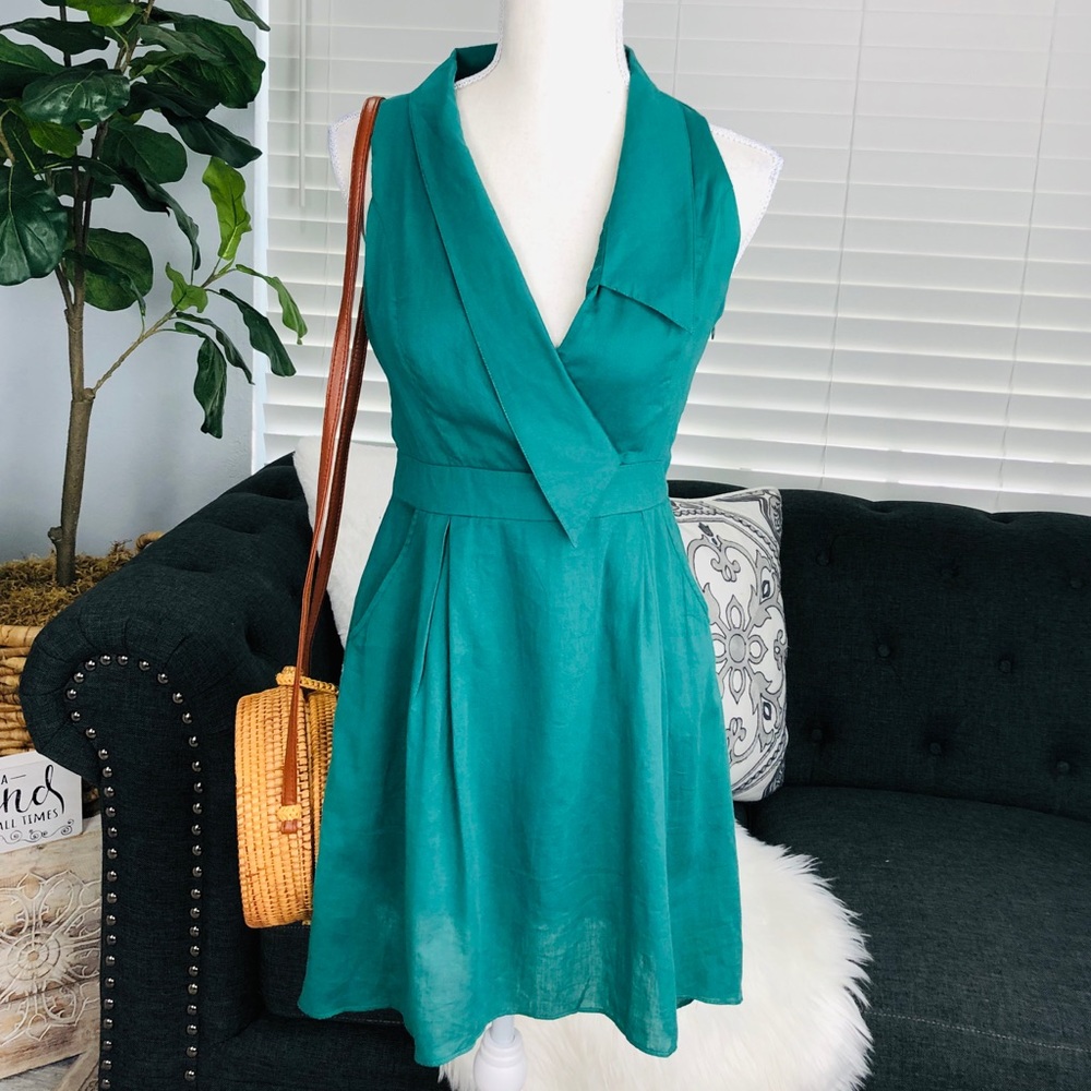 Teal Asymmetrical Collared Dress